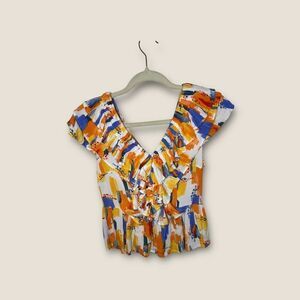 AndTheWhy Orange Splatter Print Sleeveless Blouse Size Small